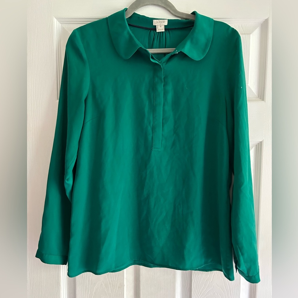 J. Crew Green Blouse with Peter Pan Collar and Long Sleeves